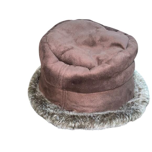 Daniele Meucci Faux Fur Bucket Hat Brown Florence Italy OS Mob Wife Winter Luxe - Picture 12 of 14